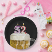 第32誕生日ビールオンブラック紙プレート ペーパープレート (パーティー)