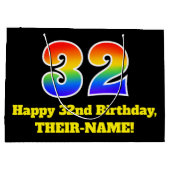 第32誕生日~おもしろい, カラフル, 鮮やか, Rainbow 32 ラージペーパーバッグ (裏面)