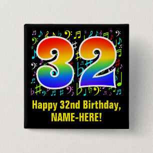 第32誕生日:ミュージカラフルックシンボル,レインボー32 缶バッジ