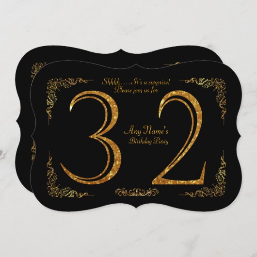 第32、誕生会第32、素晴らしいのGatsby、黒及び金ゴールド 招待状 (正面/裏面)