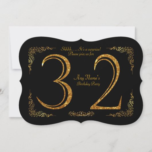 第32、誕生会第32、素晴らしいのGatsby、黒及び金ゴールド 招待状 (正面)
