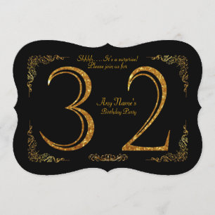 第32、誕生会第32、素晴らしいのGatsby、黒及び金ゴールド 招待状