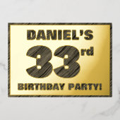 第33回バースデーパーティはっきりした— Wood Grainフェイク文字 箔招待状 (正面)