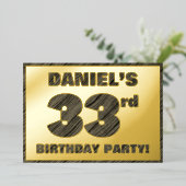 第33回バースデーパーティはっきりした— Wood Grainフェイク文字 箔招待状 (立ち正面)