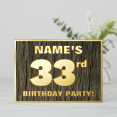 第33回誕生日パーティはっきりしたーフェイク:, Wood Grain Pattern 箔招待状 (立ち正面)