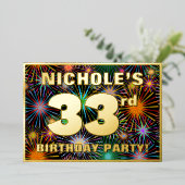 第33回誕生日パーティー – おもしろいカラフル、Fireworks Look 箔招待状 (立ち正面)