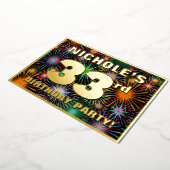 第33回誕生日パーティー – おもしろいカラフル、Fireworks Look 箔招待状 (回転した状態)