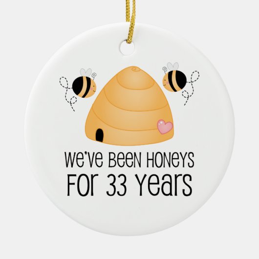 第33記念日のカップルのギフト セラミックオーナメント (正面)