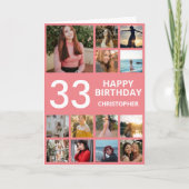 第33誕生日フォトコラージュ13枚の写真（ピンクと白） カード (正面)