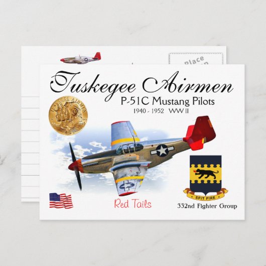 第332戦闘機Sq-P-51Cマスタン戦闘機隊 ポストカード (正面/裏面)