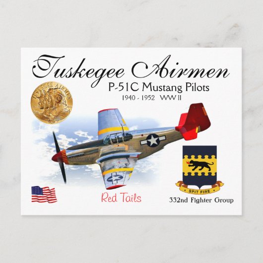 第332戦闘機Sq-P-51Cマスタン戦闘機隊 ポストカード (正面)