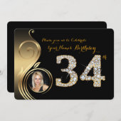 第34の誕生日の招待状、数ダイヤモンド、写真2 招待状 (正面/裏面)