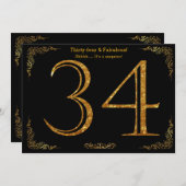 第34誕生会、Gatsbyのstyl、黒い金ゴールドのグリッター 招待状 (正面/裏面)