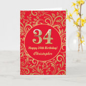 第34誕生日赤・金ゴールド花柄 カード (黄色い花)