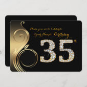 第35の誕生日の招待状、数ダイヤモンド、写真 招待状 (正面/裏面)