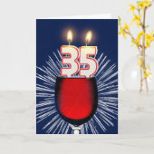 第35ワインおよび蝋燭との誕生日 カード (黄色い花)