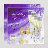 第35回バースデーパーティーエレガントパープル金ゴールド 招待状 (正面/裏面)