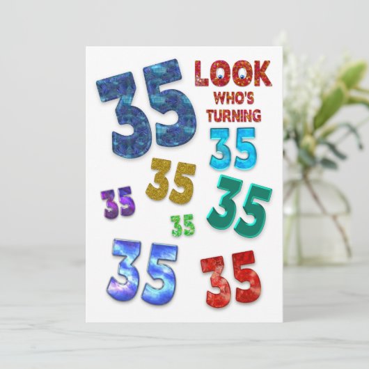 第35回誕生日パーティーの招待カラフル番号 招待状 (スタンド正面)