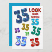 第35回誕生日パーティーの招待カラフル番号 招待状 (正面/裏面)