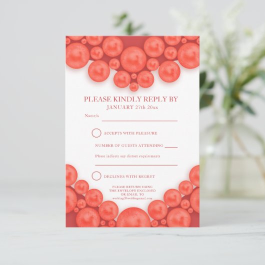 第35珊瑚の結婚記念日のハートの応答カード 出欠カード (スタンド正面)