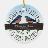 第35結婚記念日、羽のブルーバード セラミックオーナメント (正面)