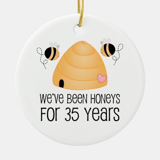 第35記念日のカップルのギフト セラミックオーナメント (正面)