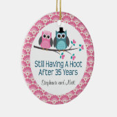 第35記念日のフクロウのパーソナライズなオーナメントのギフト セラミックオーナメント (右)