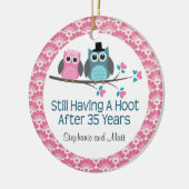 第35記念日のフクロウのパーソナライズなオーナメントのギフト セラミックオーナメント (左)