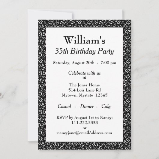 第35誕生会の白黒パターン 招待状 (正面)