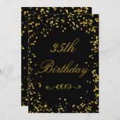 第35誕生日の魅力的な金ゴールドの紙吹雪 招待状 (正面/裏面)