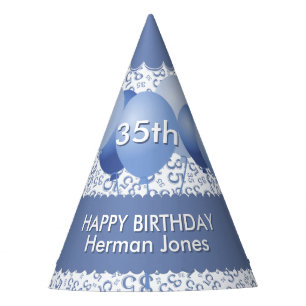 第35誕生日数パターン青または白の帆立貝 パーティーハット