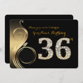 第36の誕生日の招待状、数ダイヤモンド、写真 招待状 (正面/裏面)