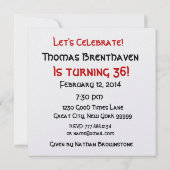 第36誕生日の金ゴールドキャンドルと風船メタリック 招待状 (裏面)