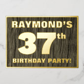 第37回誕生日パーティーはっきりした:木目フェイク模様 箔招待状 (正面)