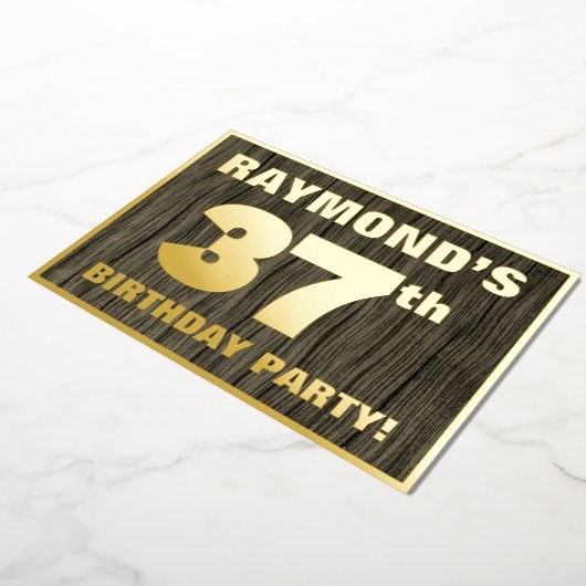 第37回誕生日パーティーはっきりした:木目フェイク模様 箔招待状 (回転した状態)