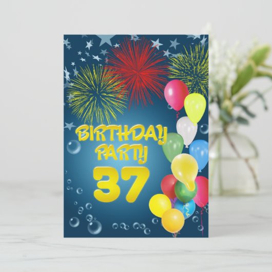 第37回誕生日パーティーへの招待(バルーン付き) 招待状 (スタンド正面)