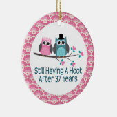 第37記念日のフクロウの結婚記念日のギフト セラミックオーナメント (右)