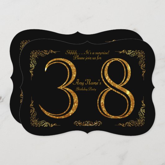 第38、誕生会第38、素晴らしいのGatsby、黒及び金ゴールド 招待状 (正面/裏面)