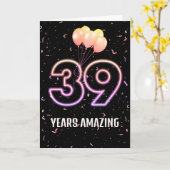 第39誕生日風船と紙吹雪 カード (黄色い花)