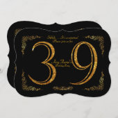 第39、誕生会第39、素晴らしいのGatsby、黒及び金ゴールド 招待状 (正面/裏面)