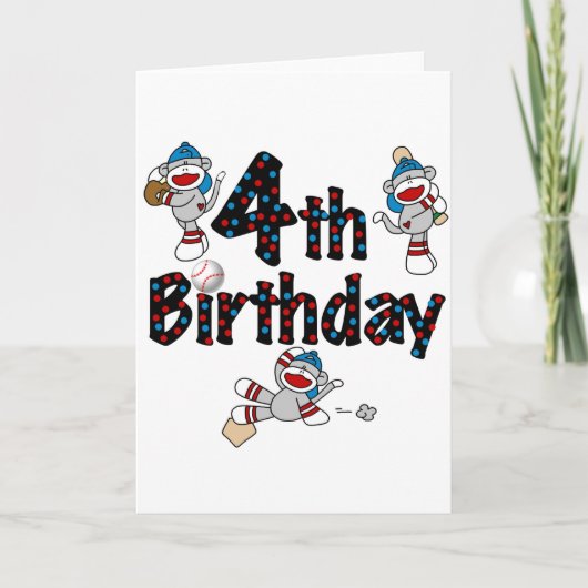 第4ソックス猿の野球の誕生日 カード (正面)