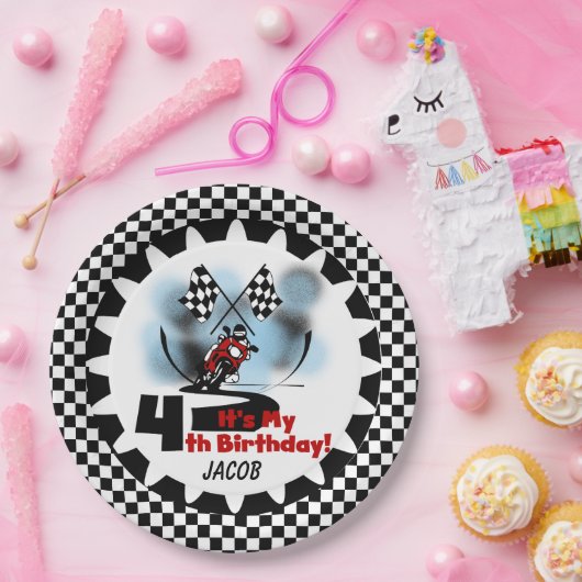 第4ハッピーバースデーの紙皿を競争させるオートバイ ペーパープレート (パーティー)