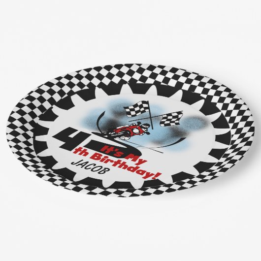 第4ハッピーバースデーの紙皿を競争させるオートバイ ペーパープレート (アングル)