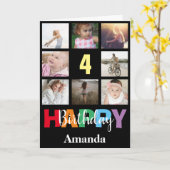 第4ハッピーバースデーフォトコラージュ黒モダン色 カード (黄色い花)