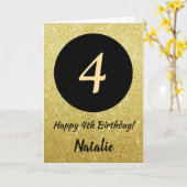 第4ハッピーバースデーブラックおよび金ゴールドグリッターカード カード (黄色い花)