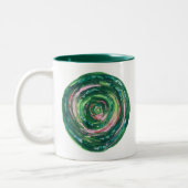 第4ハートのチャクラの緑ピンクのアートワーク#2 ツートーンマグカップ (左)
