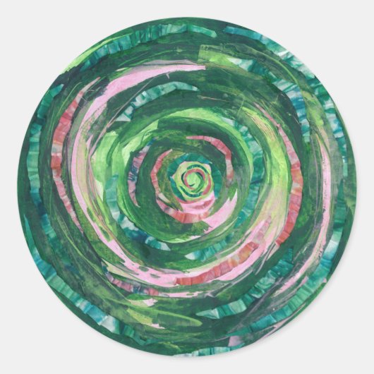 第4ハートチャクラグリーンピンクのアートワーク#2 ラウンドシール (正面)