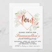 第4バラ金ゴールド誕生日招待状 招待状 (正面/裏面)