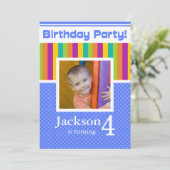 第4バースデーパーティ招待状のおもしろいのネオンの男の子 招待状 (スタンド正面)