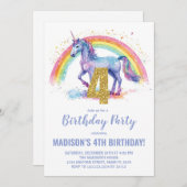 第4レインボーユニコーン誕生日招待状 招待状 (正面/裏面)